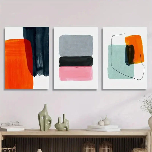 3pcs Abstract art geometric line posters Metal Print Ready to Hang Art