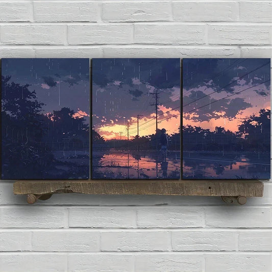 3pcs Colored Highway Sunset Clouds Metal Print Ready to Hang Art