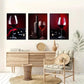 3pcs Grape Wine Bottle and Cup Metal Print Ready to Hang Art