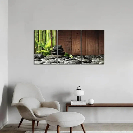 3pcs  Green Spa Wooden Background Metal Print Ready to Hang Art