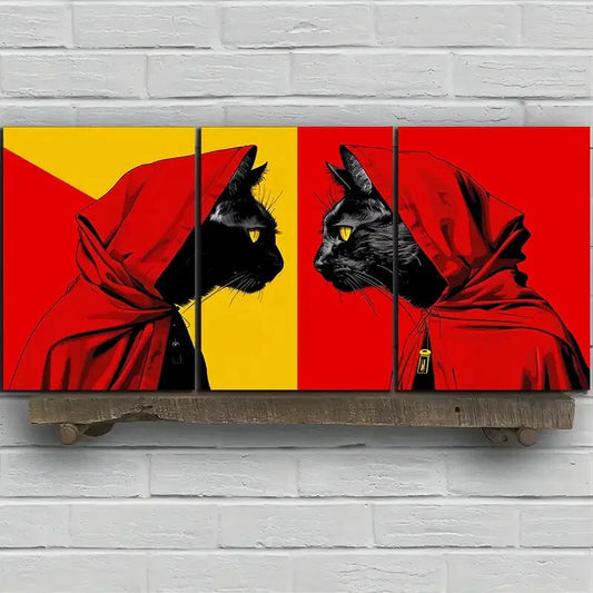 3pcs Charming Black Cat Trio Metal Print Ready to Hang Art