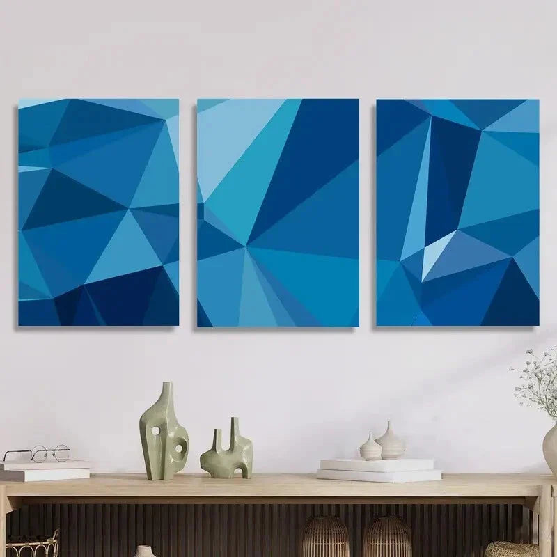 3pcs Blue and white gradient abstract Metal Print Ready to Hang Art