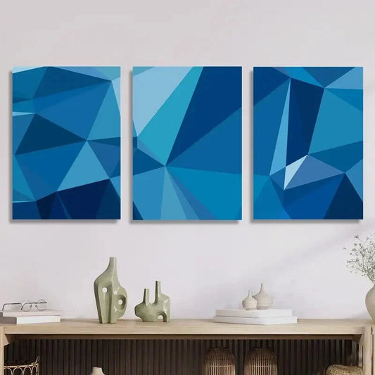 3pcs Blue and white gradient abstract Metal Print Ready to Hang Art
