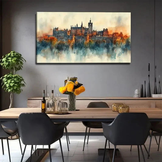 Watercolor Castle Nature Wall Art Canvas Office Home Room Framed 120x60cm