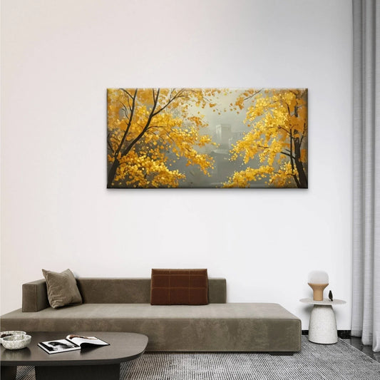 Yellow Trees Forest Wall Art Canvas Office Home Room Framed 80x45cm