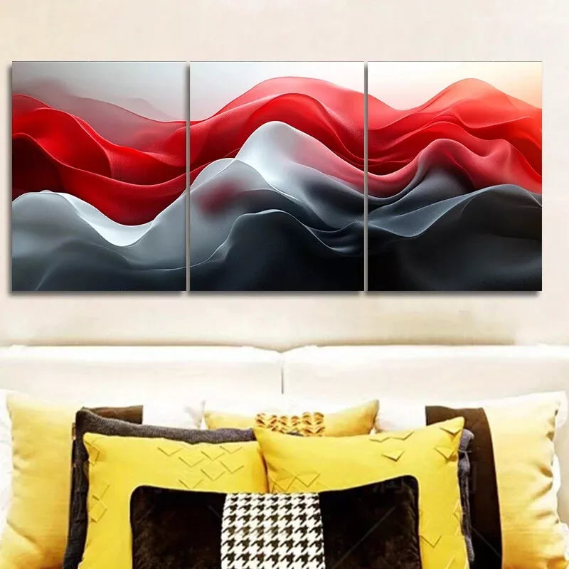 3pcs Red and Black Waves Design Mixed Colors  Wall Art Set Canvas Framed 40x60cm - High Quality Print 100% Australian Made Wall Canvas Ready to Hang