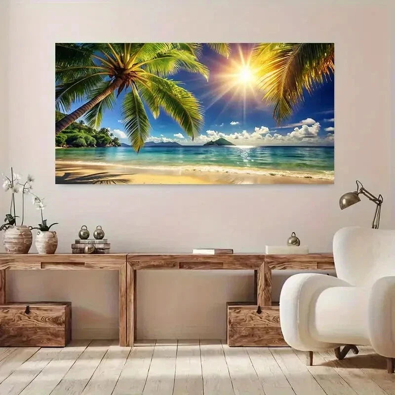 Palm Tree Tropical Beach wall canvas office home room framed 120x60cm
