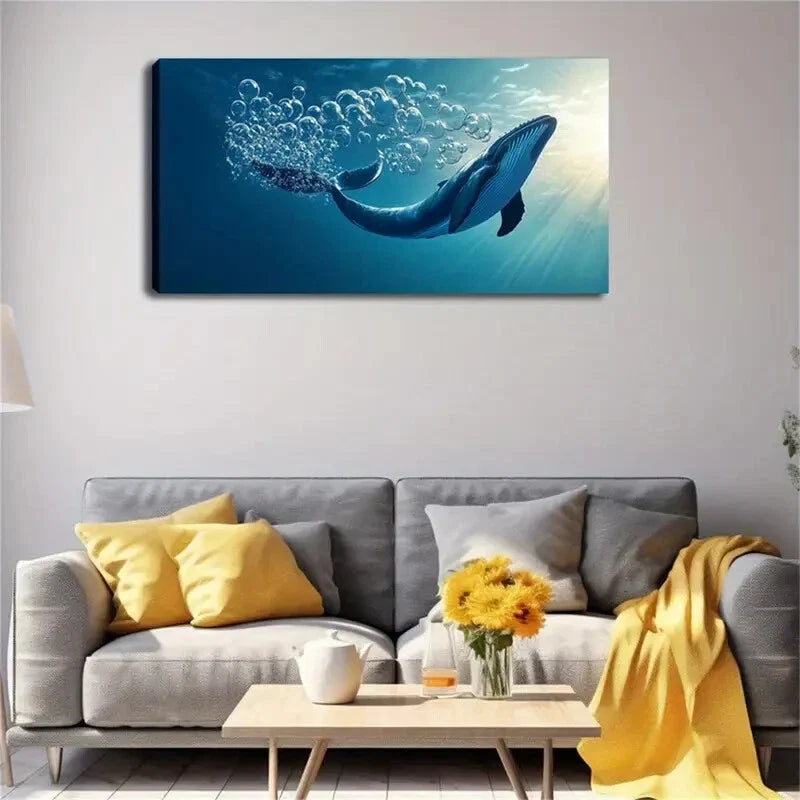 Whale Swimming In The Sea Wall Art Canvas Office Home Room Framed 80x45cm