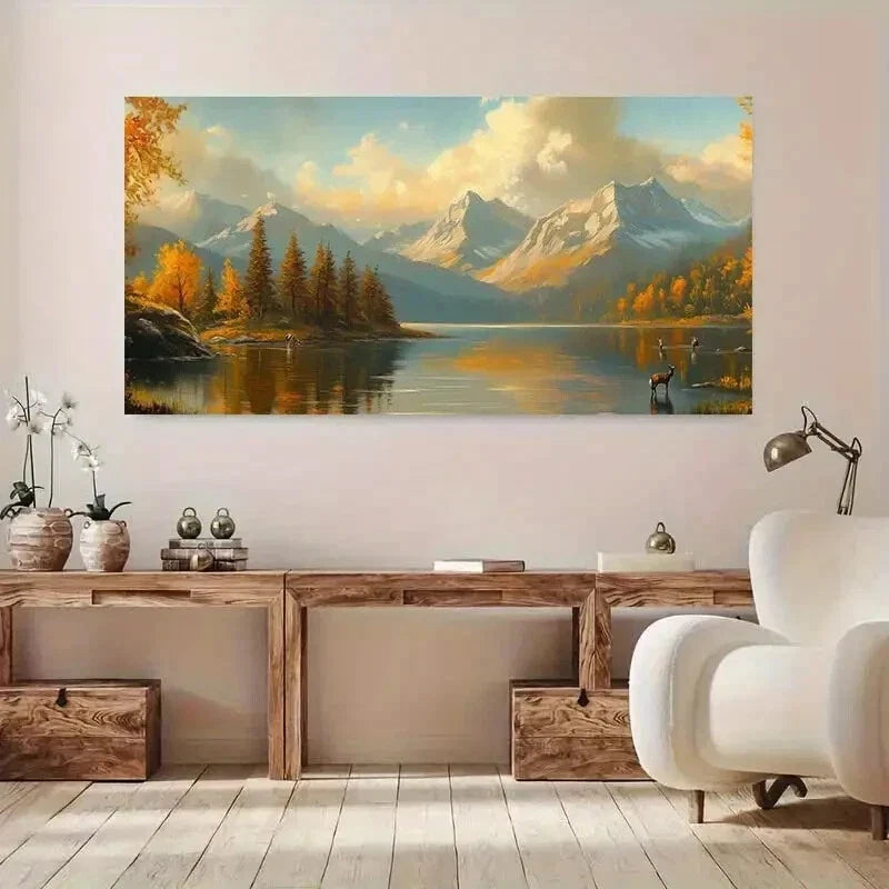 Sunlit Alpine Foliage wall canvas office home room framed 120x60cm