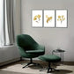 3pcs Accent Boho Style Floral Bee Wall Decor Metal Print Ready to Hang Art