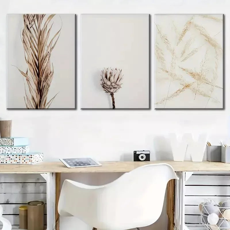 3pcs Featuring Hay And Dried Flowers, Embodying  Wall Art Set Canvas Framed 40x60cm - High Quality Print 100% Australian Made Wall Canvas Ready to Hang