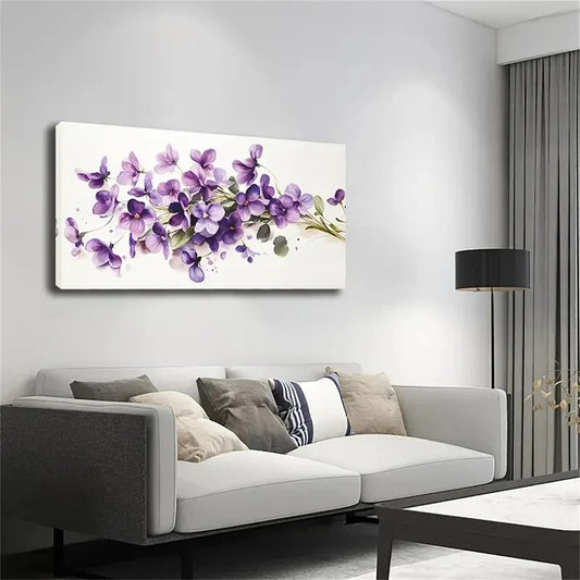 Richly Colored Purple Pansy Wall Art canvas office home room framed 120x60cm