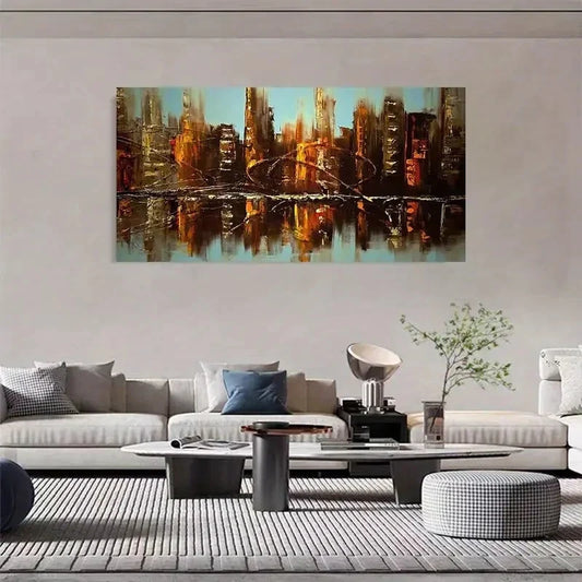 Retro Skyscraper Cityscape Wall Art Canvas Office Home Room Framed 80x45cm