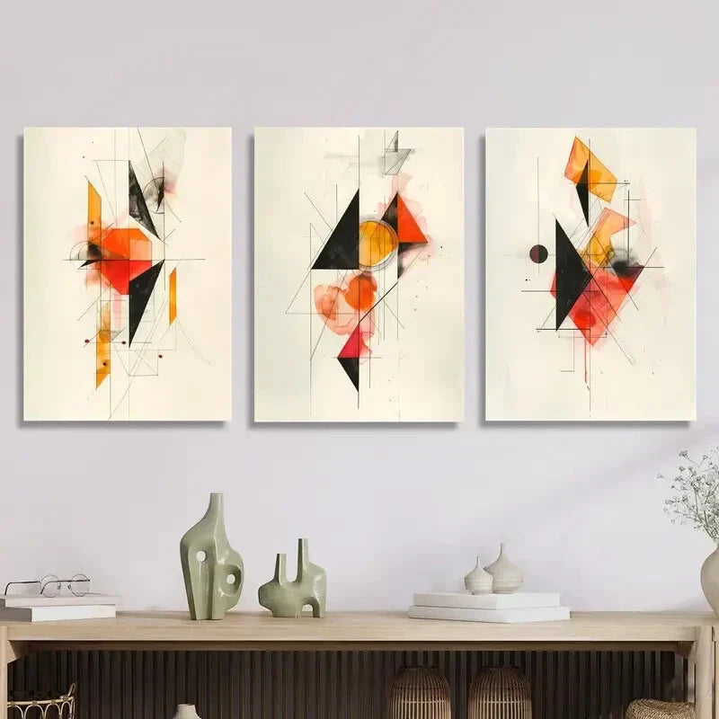 3pcs Retro abstract geometric shapes  Metal Print Ready to Hang Art