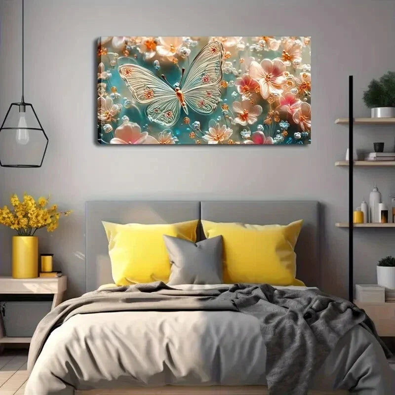 Transparent Butterfly Intricate Wall Art Canvas Office Home Room Framed 120x60cm