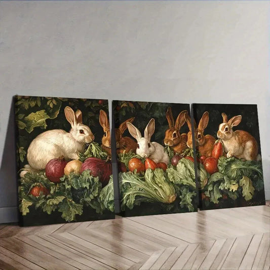 3pcs Classic Modern Rabbit Farm Wall Art Set Canvas Framed 40x60cm - High Quality Print 100% Australian Made Wall Canvas Ready to Hang