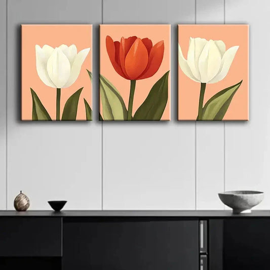 3pcs Modern Floral Décor Colorful Perfect Wall Art Set Canvas Framed 40x60cm - High Quality Print 100% Australian Made Wall Canvas Ready to Hang