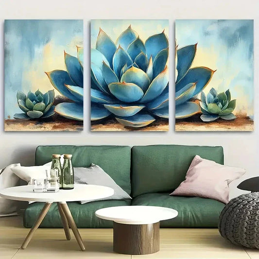 3pcs Mid Century Modern Agave Metal Print Ready to Hang Art