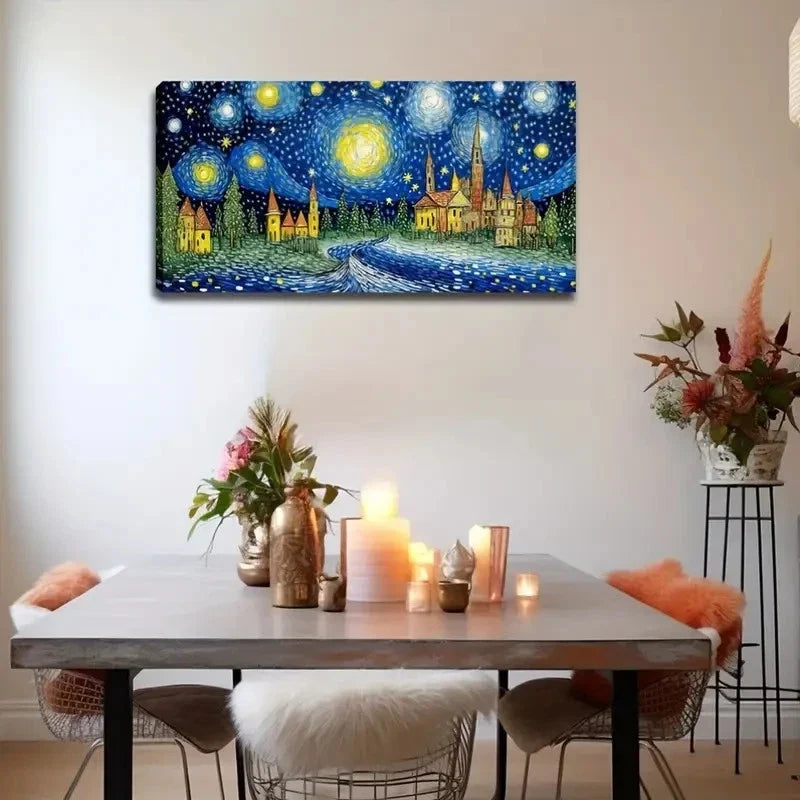 Abstract City Under Starry Sky Wall Art Canvas Office Home Room Framed 120x60cm