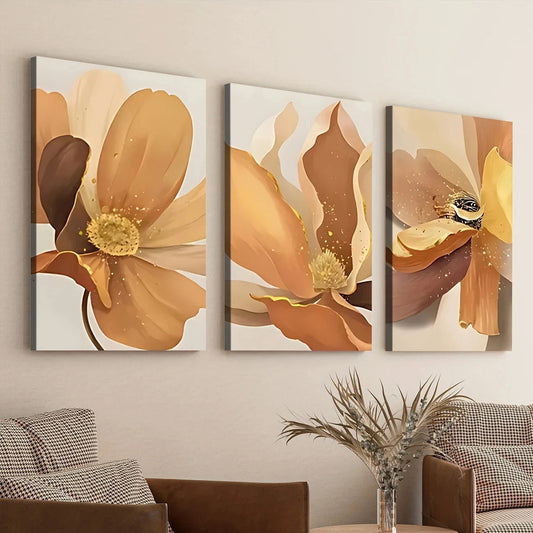 3pcs Abstract Art Floral Elegant Yellow & Gold Wall Art Set Canvas Framed 40x60cm - High Quality Print 100% Australian Made Wall Canvas Ready to Hang