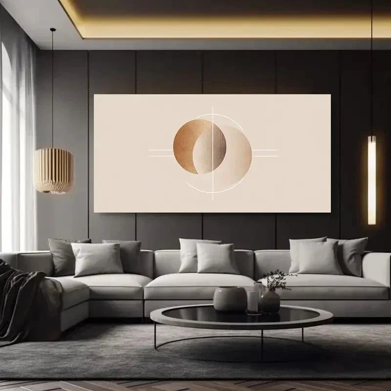 Beige & White Geometric Design Wall Art Canvas Office Home Room Framed 80x45cm