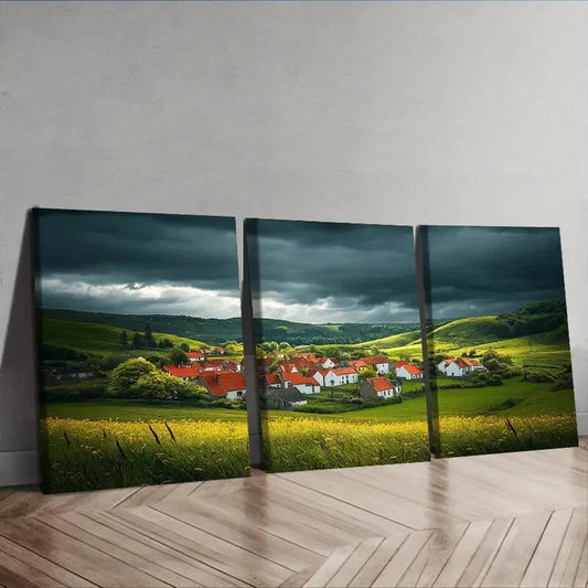 3pcs  A little village with red roofs  Wall Art Set Canvas Framed 40x60cm - High Quality Print 100% Australian Made Wall Canvas Ready to Hang