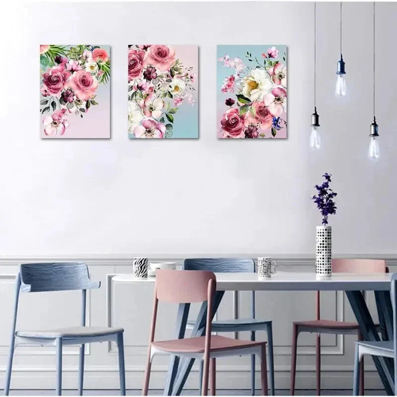 3pcs Pink White Flowers Picture Metal Print Ready to Hang Art