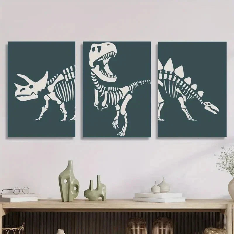 3pcs Dinosaur skeleton clipart Metal Print Ready to Hang Art