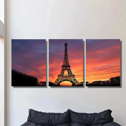 3pcsThe Eiffel Tower, a Travel Photograph Metal Print Ready to Hang Art