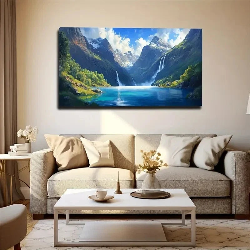 Mountains And Flowing Water Wall Art Canvas Office Home Room Framed 80x45cm