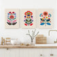 3pcs Vibrant Scandinavian Floral Metal Print Ready to Hang Art