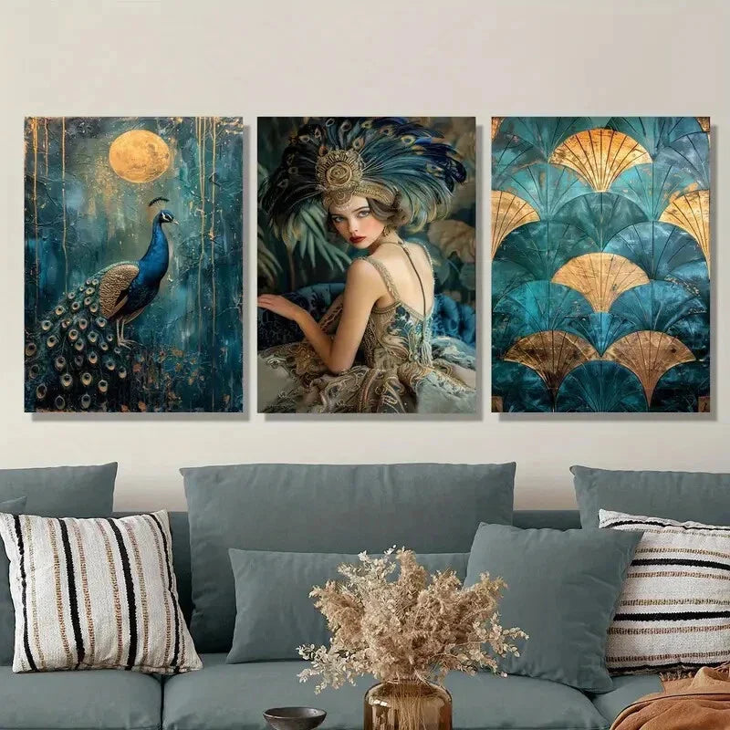 3pcs Gatsby girl, roaring twenties Metal Print Ready to Hang Art