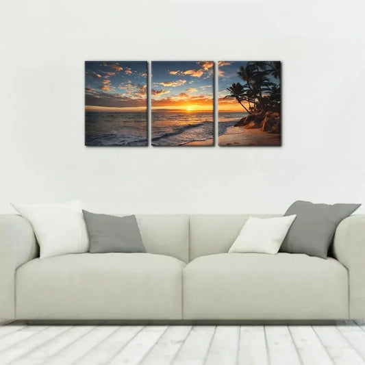3pcs Tropical Island Beach Tree Sunset Metal Print Ready to Hang Art