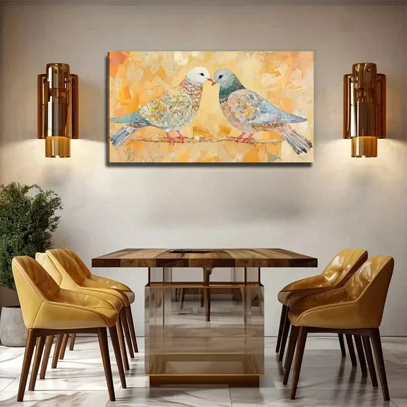 Pair Of Love Doves Perfect Wall Art Canvas Office Home Room Framed 80x45cm