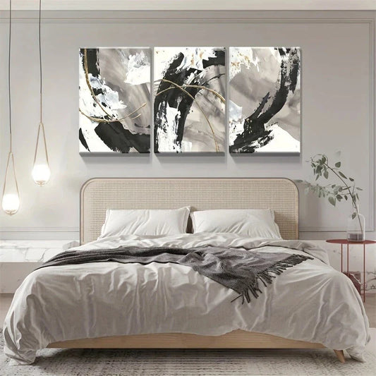 3pcs Abstract Cyan Daisy Oil Painting Style Metal Print Ready to Hang Art