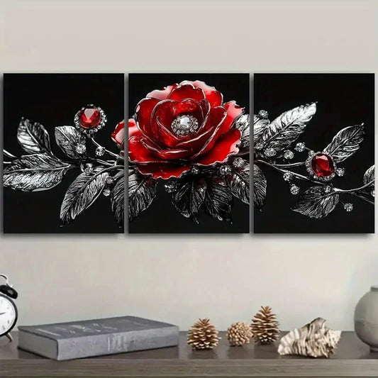 3pcs Jewel rose Art Painting Metal Print Ready to Hang Art
