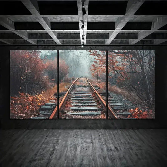 3pcs old and abandoned railway tracks Metal Print Ready to Hang Art
