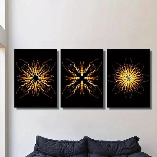 3pcs  Abstract psychedelic golden kaleidoscope   Metal Print Ready to Hang Art