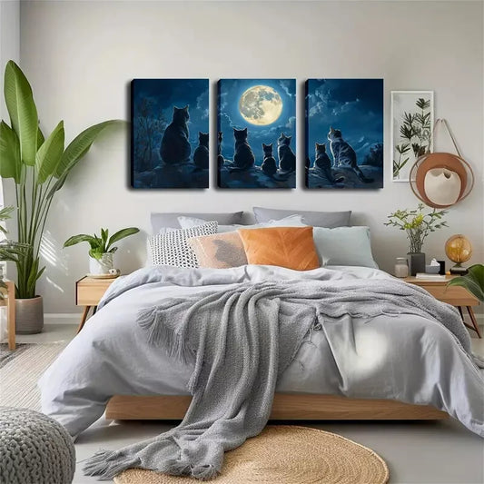3pcs  A Group Of Cats Looking At The Stars Wall Art Set Canvas Framed 40x60cm - High Quality Print 100% Australian Made Wall Canvas Ready to Hang