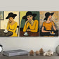 3pcs The woman in the cafe Metal Print Ready to Hang Art