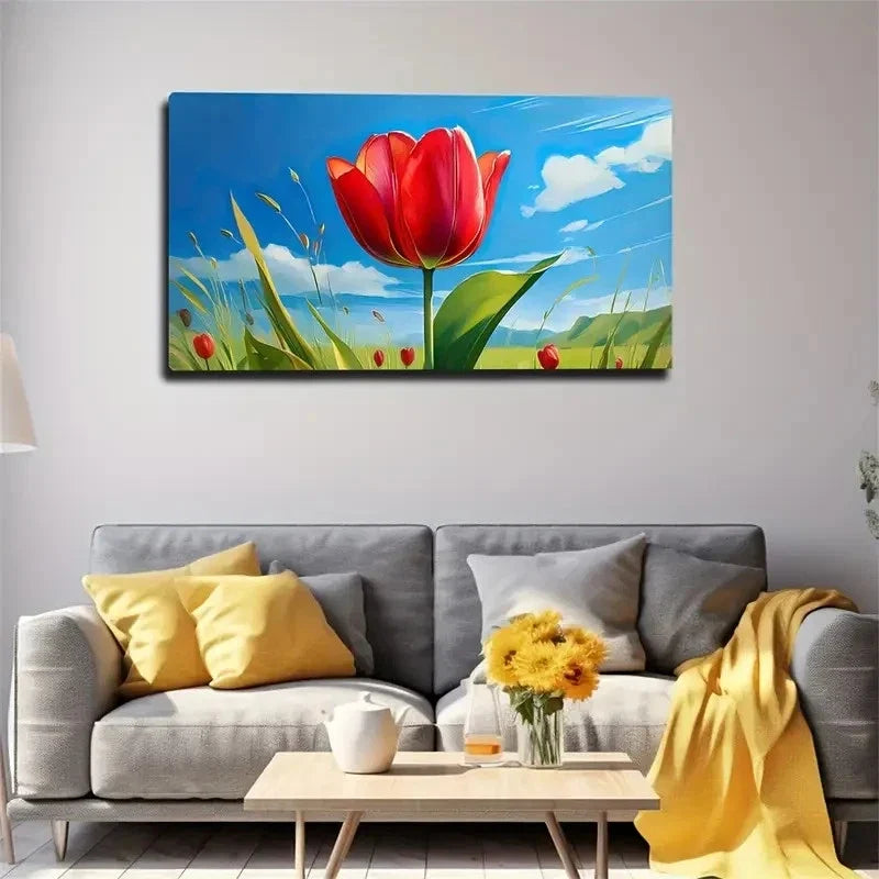 Blooming Red Flowers Wall Art Canvas Office Home Room Framed 120x60cm