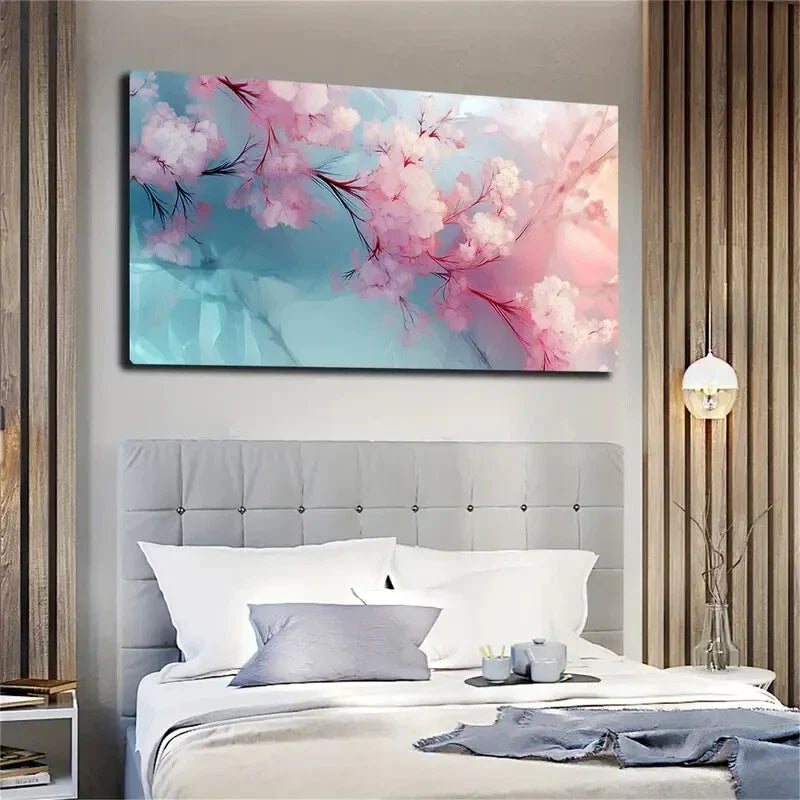 Red Line Floral Branches Wall Art canvas office home room framed 120x60cm