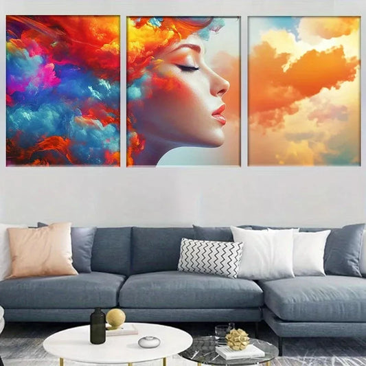 3pcs Vibrant Colorful Dreamy Abstract Woman Wall Art Set Canvas Framed 40x60cm - High Quality Print 100% Australian Made Wall Canvas Ready to Hang