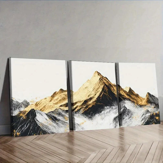 3pcs Golden and Silver Mountains Wall Art Set Canvas Framed 40x60cm - High Quality Print 100% Australian Made Wall Canvas Ready to Hang