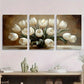 3pcs Elegant White Tulips Oil Painting Style Metal Print Ready to Hang Art