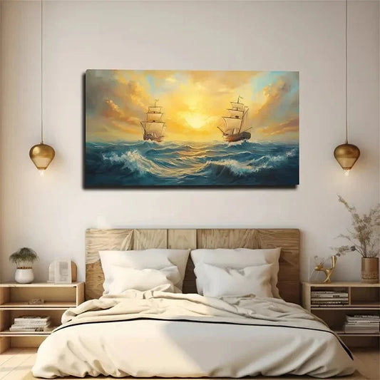 Nautical Sailboats Stormy Sea Wall Art Canvas Office Home Room Framed 120x60cm