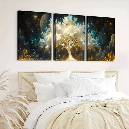 3pcs Tree of Life in the Starry Sky Oil Print  Wall Art Set Canvas Framed 40x60cm - High Quality Print 100% Australian Made Wall Canvas Ready to Hang