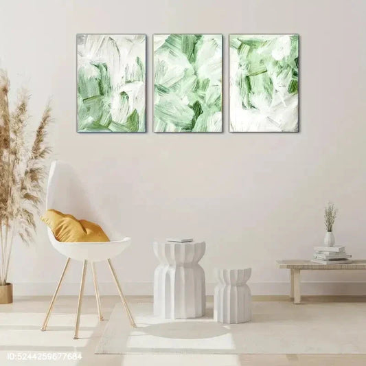 3pcs Modern 3 Green Abstract Stylish Posters Metal Print Ready to Hang Art