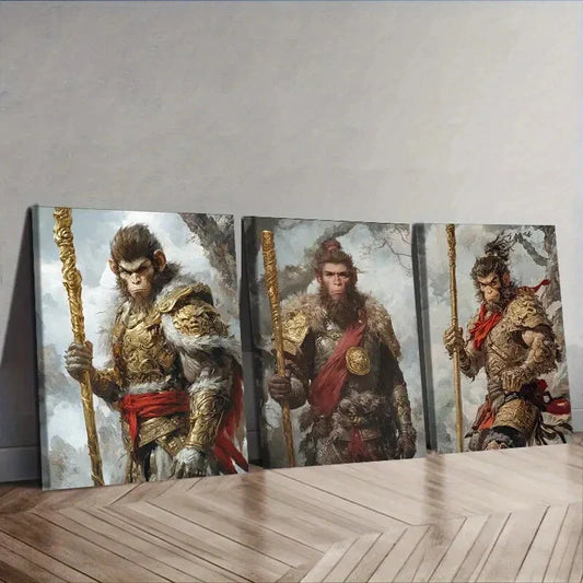 3pcs The Monkey King Mythology Theme  Wall Art Set Canvas Framed 40x60cm - High Quality Print 100% Australian Made Wall Canvas Ready to Hang
