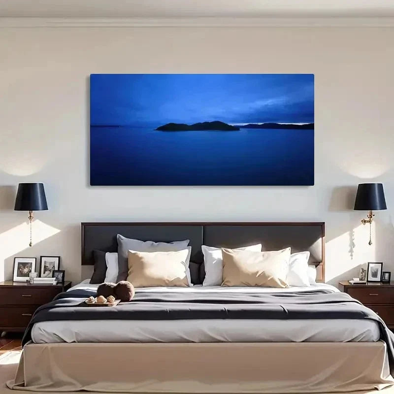 Serene Blue Island Modern Wall Art Canvas Office Home Room Framed 120x60cm